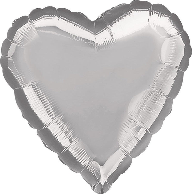 45cm Standard Heart HX Metallic Silver Balloon
