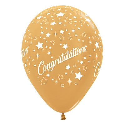 Sempertex 30cm Congratulations Stars Metallic Gold Latex Balloons, 6PK Pack of 6
