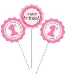 1st Birthday Pink Assorted Centrepiece Sticks Pack of 3