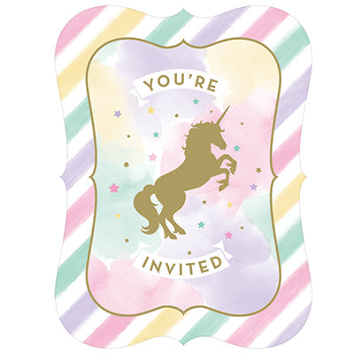Unicorn Sparkle Invitations Postcard Style Foil Stamped 15cm x 10cm Pack of 8
