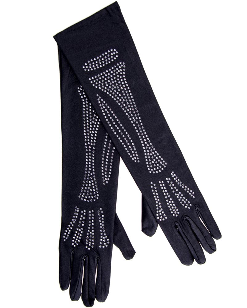 Elbow Length Rhinestone Bone Gloves