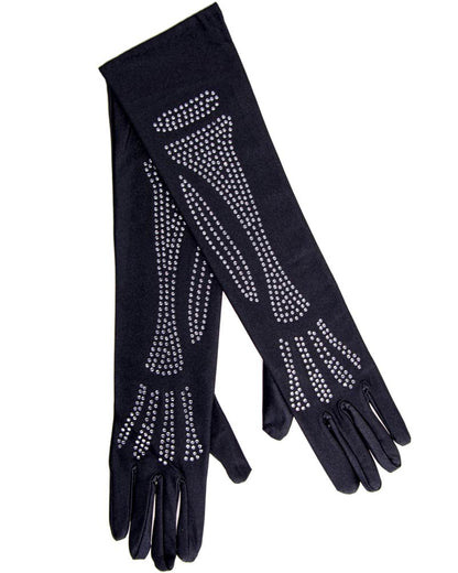 Elbow Length Rhinestone Bone Gloves