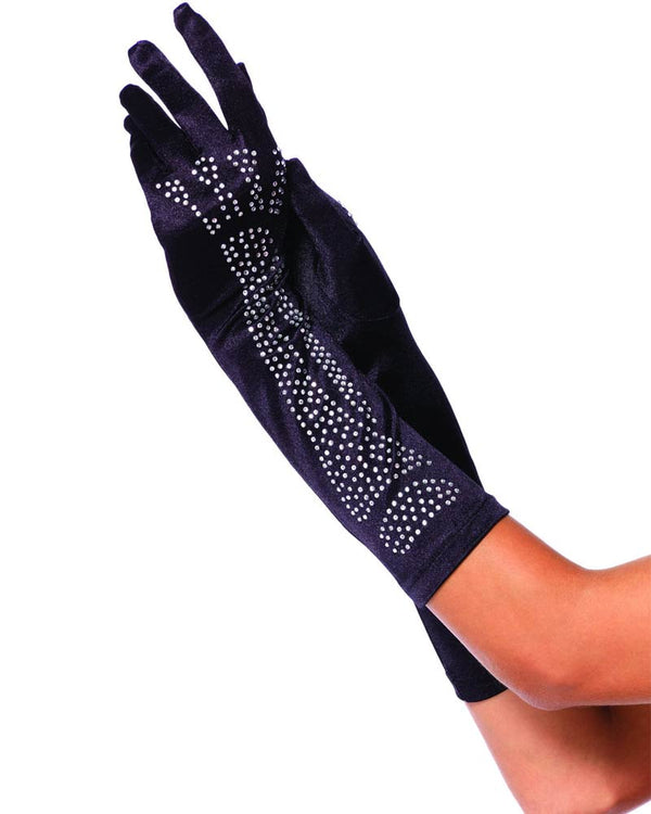 Elbow Length Rhinestone Bone Gloves