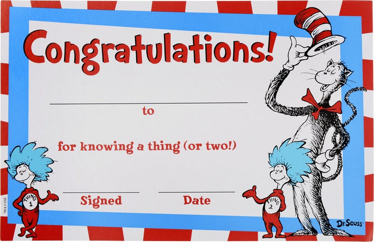 Dr Seuss Cat in the Hat Certificate Pack of 36