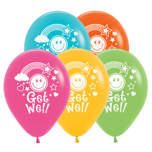 Sempertex 30cm Get Well Smiley Faces Tropical Assorted Latex Balloons, 25PK Pack of 25