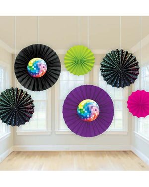 70s Printed Paper Fan Decorations Pack of 6