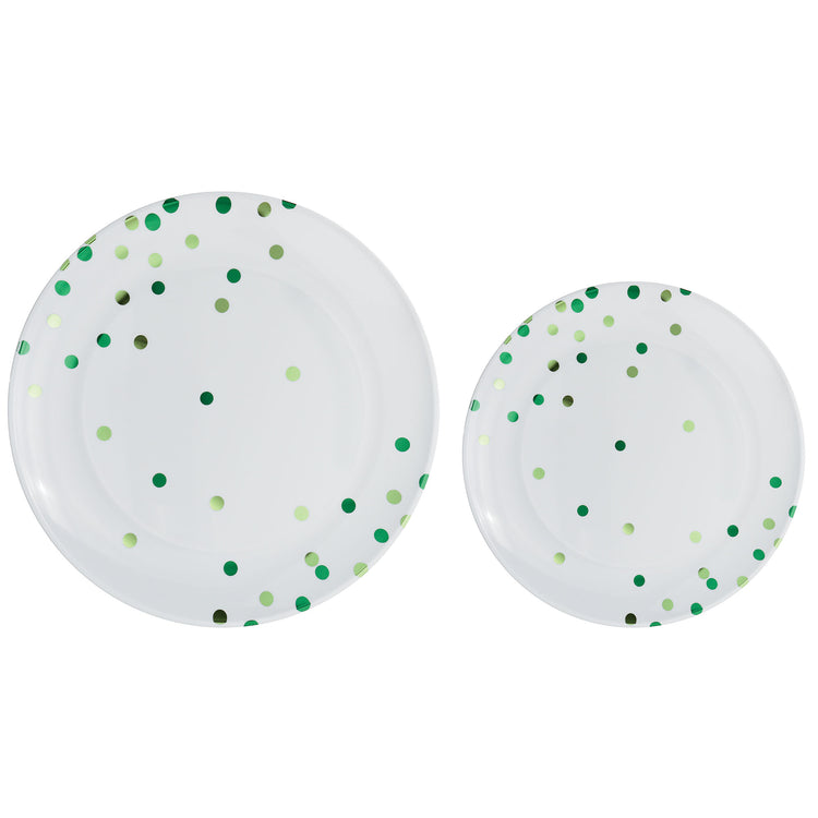 Premium Plastic Plates Hot Stamped with Festive Green Dots Pack of 20