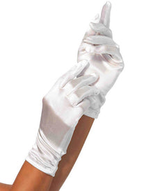 White Wrist Length Satin Gloves