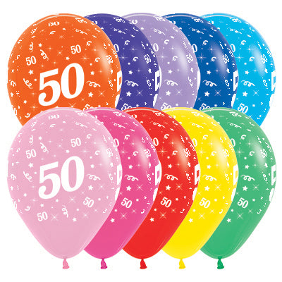 Sempertex 30cm Age 50 Fashion Assorted Latex Balloons, 25PK Pack of 25