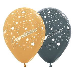 Sempertex 30cm Congratulations Stars Metallic Gold & Silver Latex Balloons, 25  PK Pack of 25