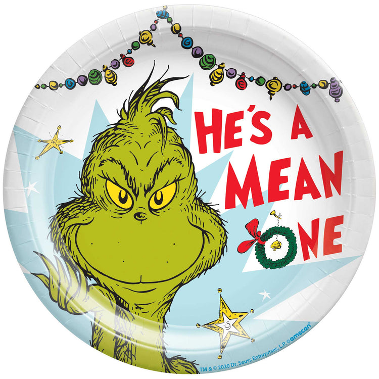 Dr Seuss The Grinch Hes a Mean One 17cm Paper Plates Pack of 8