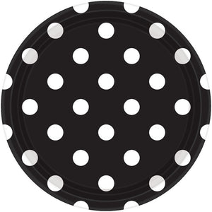 Dots 17cm Round Paper Plates Jet Black Pack of 8