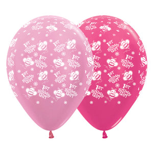Sempertex 30cm 1st Birthday Girl Bumble Bees Satin Pearl Pink & Metallic Fuchsia Latex Balloons Pack of 25