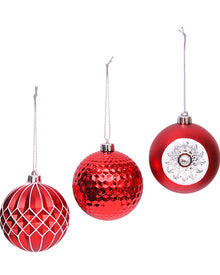 3 Assorted Burgundy Shatterproof Christmas Baubles 8cm Pack of 15