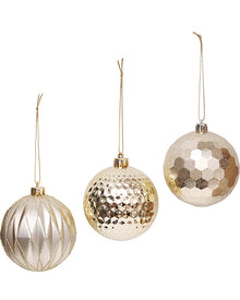 3 Assorted Champagne Shatterproof Christmas Baubles 8cm Pack of 15