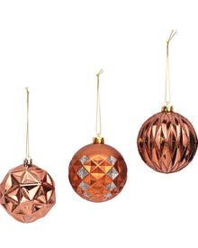 3 Assorted Rose Gold Shatterproof Christmas Baubles 8cm Pack of 15