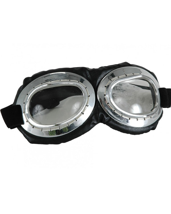 Image of black and silver aviator goggles.