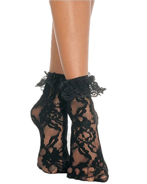 Black Lace Ankle Socks with Black Ruffle