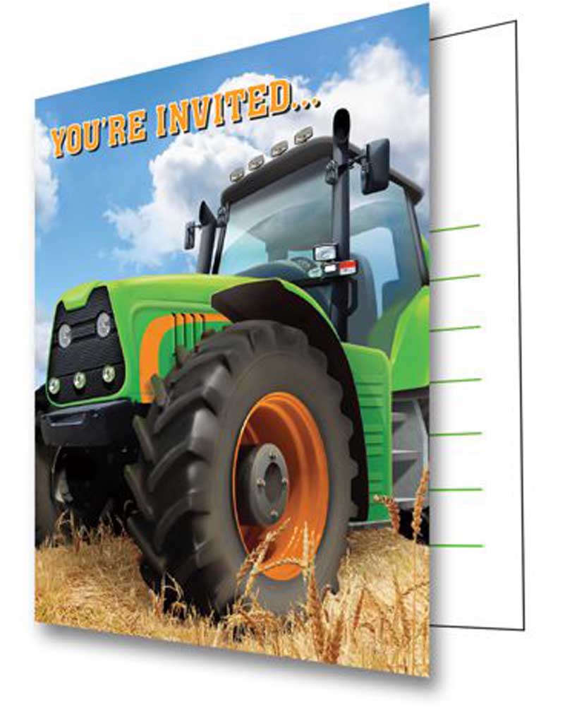 Tractor Time Party Invitations Pack of 8