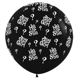 Sempertex 90cm He or She Question Marks Fashion Black Latex Balloons - 2PK