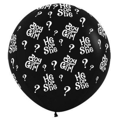 Sempertex 90cm He or She Question Marks Fashion Black Latex Balloons - 2PK