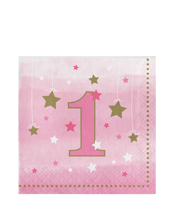 One Little Star Girl Happy Birthday Lunch Napkins Pack of 16