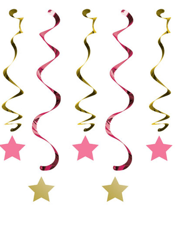 One Little Star Girl Hanging Swirl Decorations Pack of 5