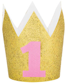 1st Birthday Pink and Gold Glitter Crown