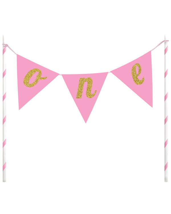 1st Birthday Pink One Cake Pennant Topper 23cm