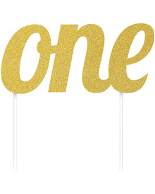 1st Birthday Gold One Glitter Cake Topper 15cm