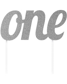 1st Birthday Silver One Glitter Cake Topper 15cm