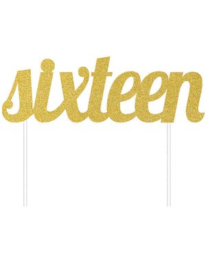 Gold Glitter 16 Cake Topper