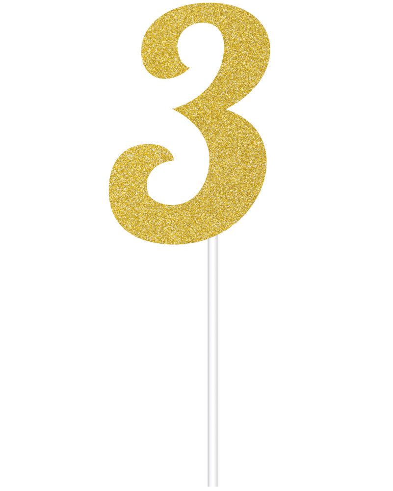 Gold Glitter 3 Cake Topper