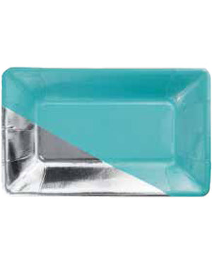 Teal and Silver Plates Pack of 8