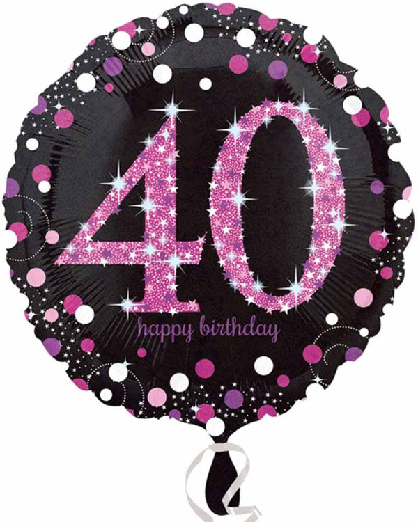 40th Pink Holographic Standard Foil Balloon