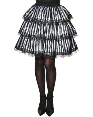 Black and White Striped Ruffle Skirt