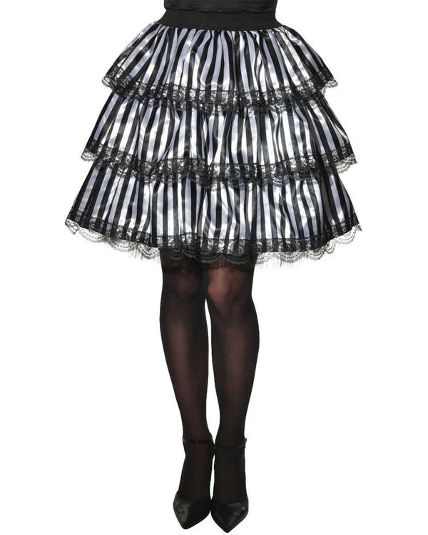 Black and White Striped Ruffle Skirt