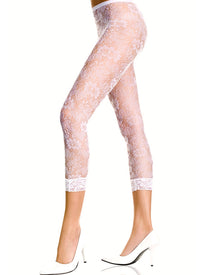 White Floral Lace Leggings with Lace Trim