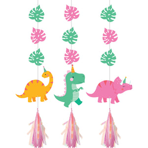 Girl Dino Party Decor Hanging Iridescent Cutouts Decorations 91cm Pack of 3