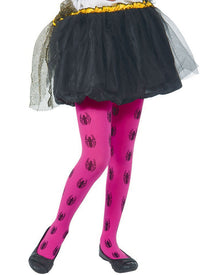 Pink Spider Print Girls Tights For Halloween