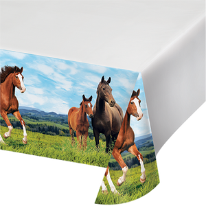 Horse and Pony Tablecover Plastic Border Print 137cm x 259cm