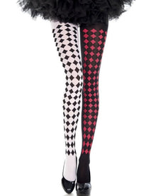Pantyhose Mismatch Harlequin Black Red White For Halloween
