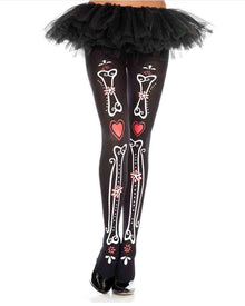 Bone and Heart Print Pantyhose For Halloween