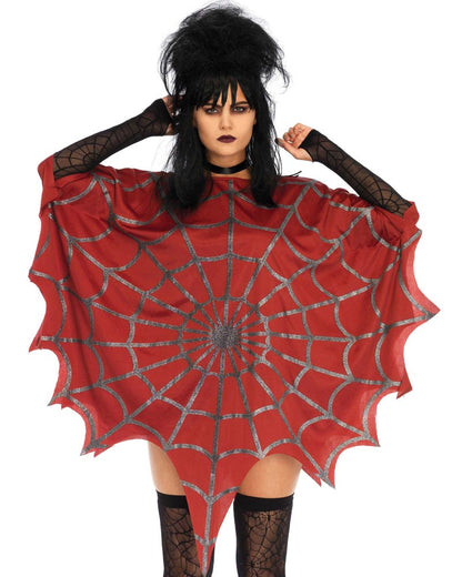 Red Glitter Web Poncho