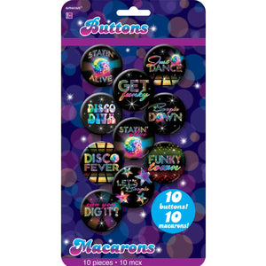 70s Party Theme Badges Pack of 10
