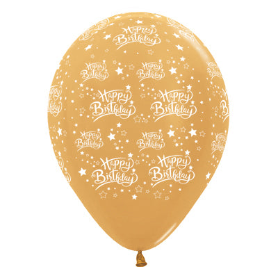 Sempertex 30cm Happy Birthday Stars Metallic Gold Latex Balloons, 25PK Pack of 25