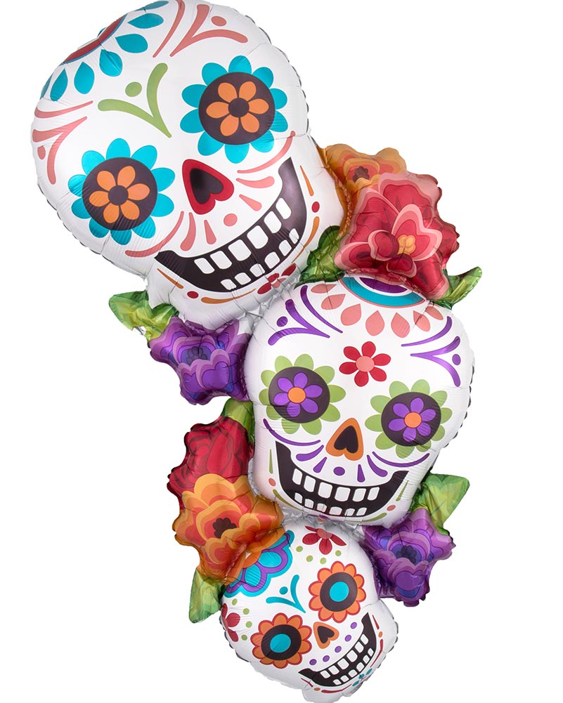 Day of the Dead Supershape Stacking Sugar Skulls Foil Balloon 96cm