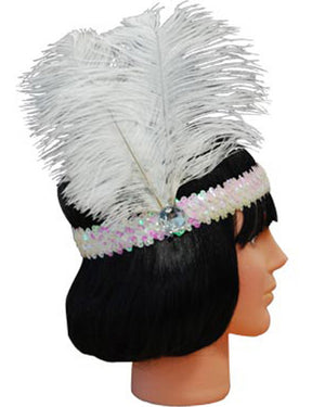 White 20s Sequin Feather Headband