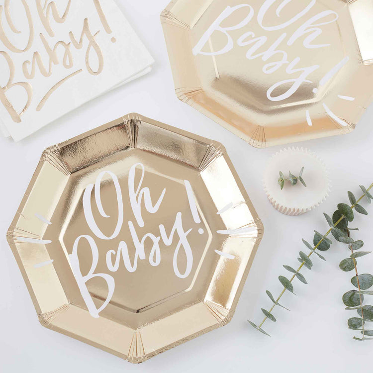 Oh Baby! Paper Plates Gold Pack of 8