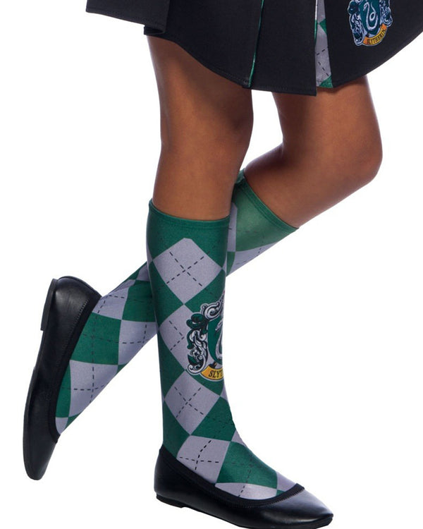 Image of green and white Harry Potter Slytherin socks.